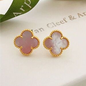 Van Cleef & Arpels pink stud earrings with gold trim